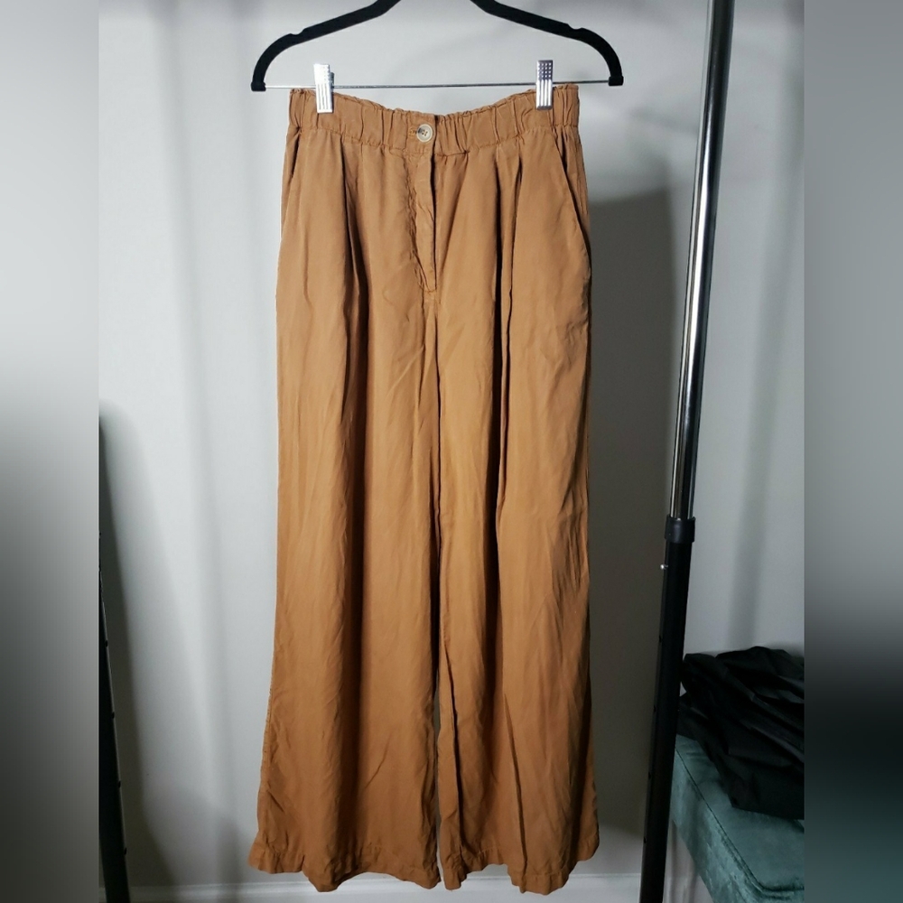 Wide Leg Camel Lyocell/Linen Pants | Lou & Grey